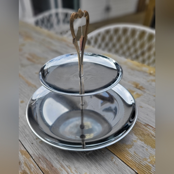 VTG Kromex Round Tidbit Tray Two-Tier Chrome And Brass Serving Tray - Picture 8 of 9